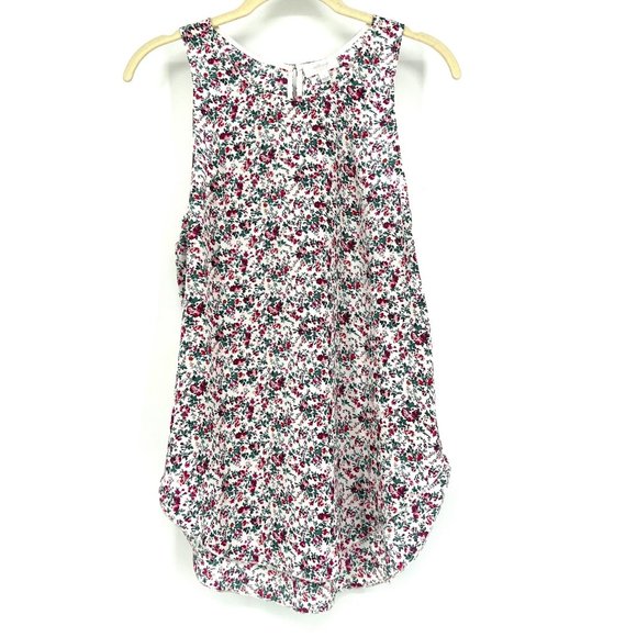 Wilfred White Floral Silk Tank Top Sleeveless‎ Blouse Keyhole Back - Picture 1 of 10